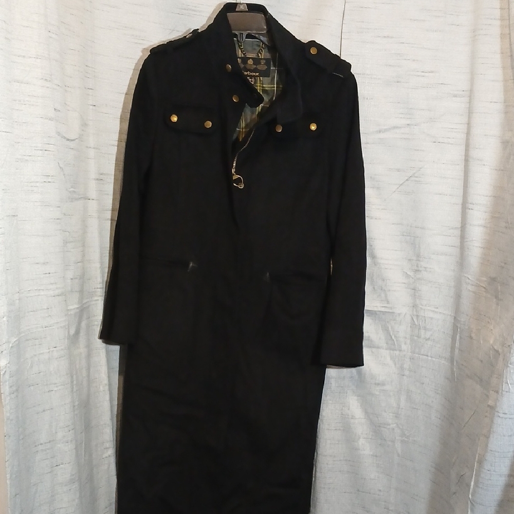 Barbour Dark Trench Coat with Brass Details Sz 8
